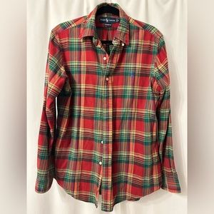 Polo Ralph Lauren Button Down Red/Navy/Green Plaid Flannel Custom Fit M